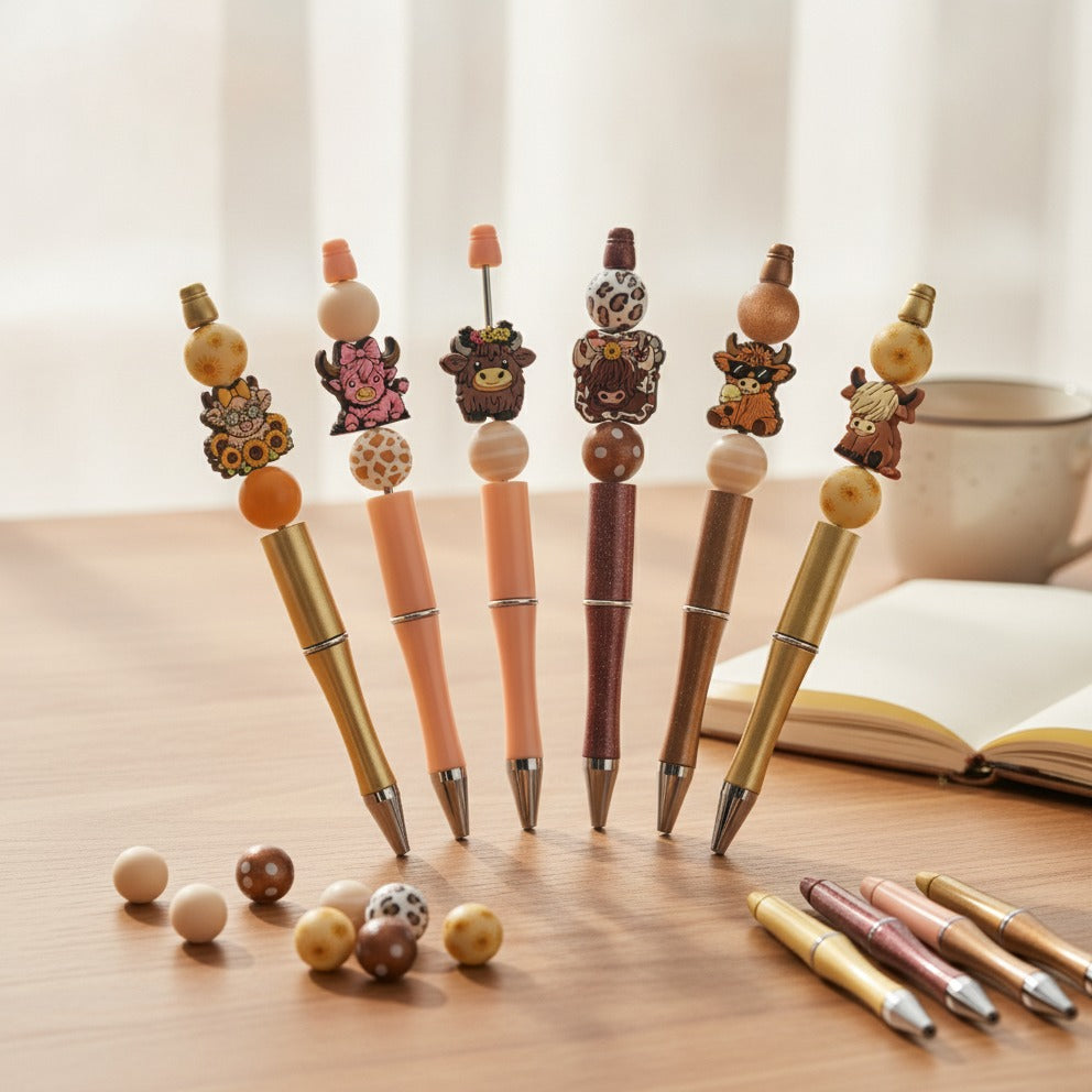 Cow Character Beaded Pen Set - Highland Cow