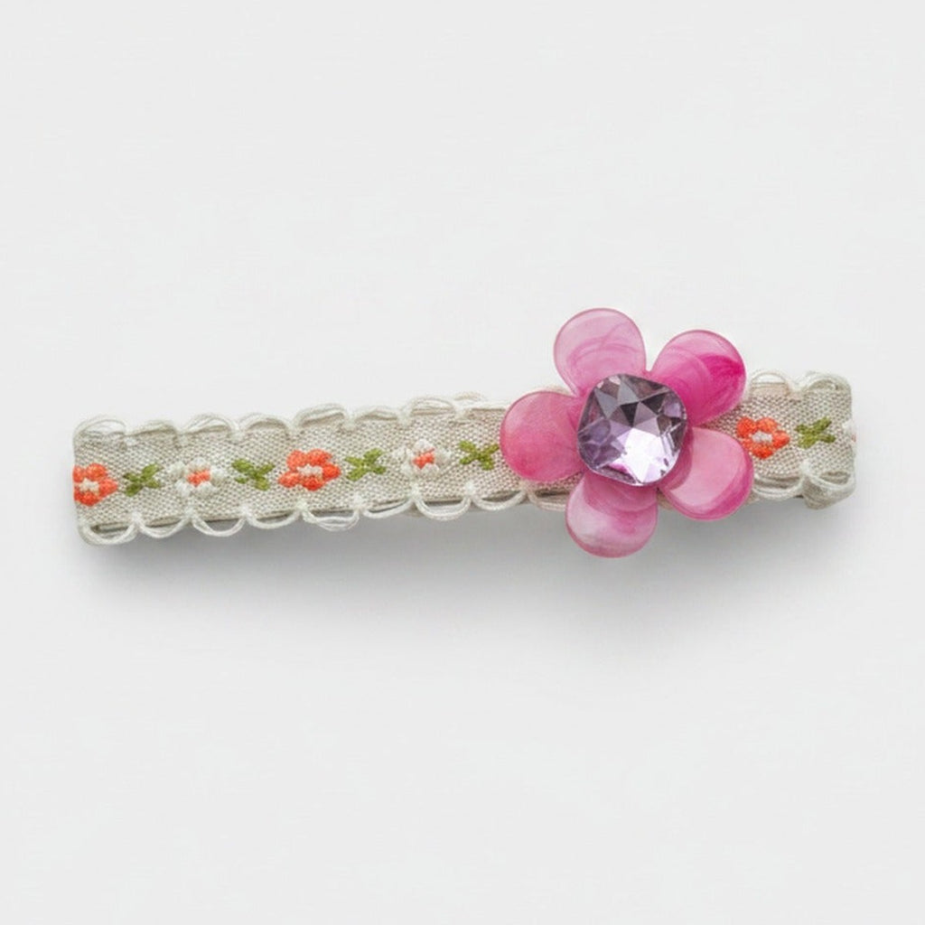 Pink Flower Rhinestone Lace Hair Clip – hair accessories (view 1)