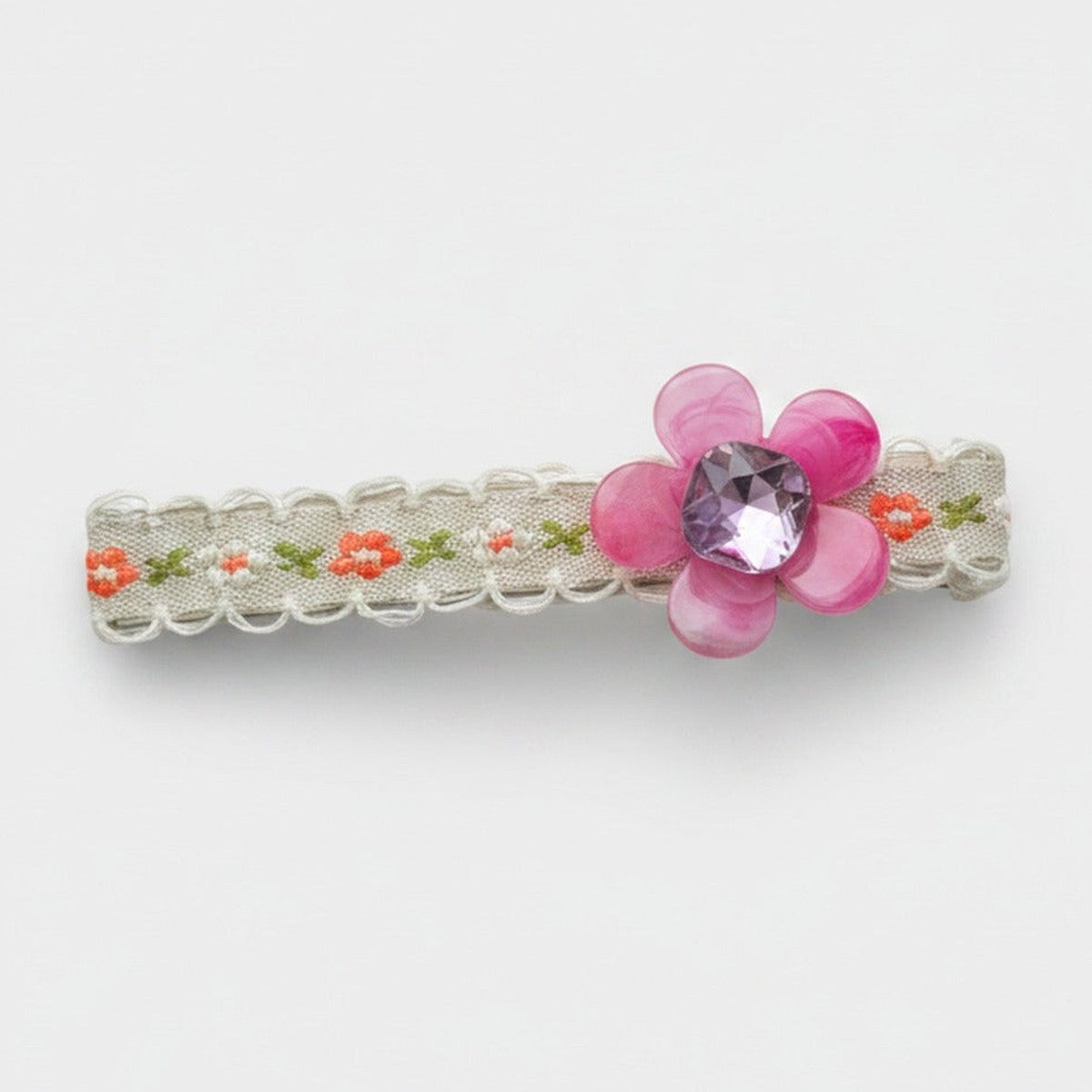 Pink Flower Rhinestone Lace Hair Clip – hair accessories (view 1)