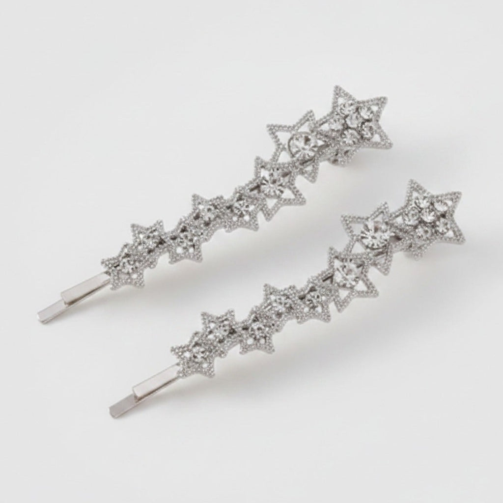 Star Rhinestone Hair Clips Silver Set – hair accessories (view 1)
