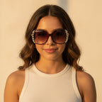 Rhinestone Oval Gradient Sunglasses Gradient Brown