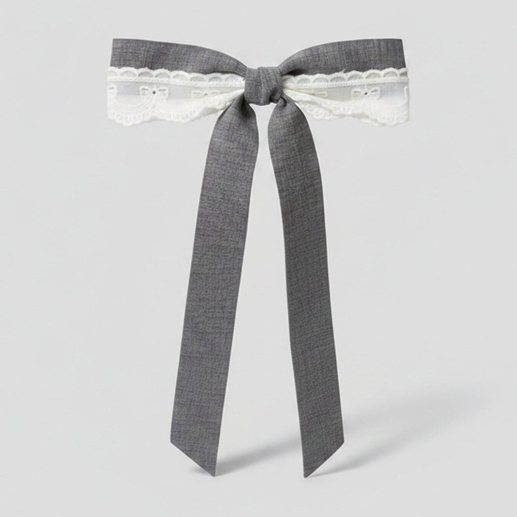 Lace Bow Hair Clip Gray Ribbon – hair accessories (view 1)