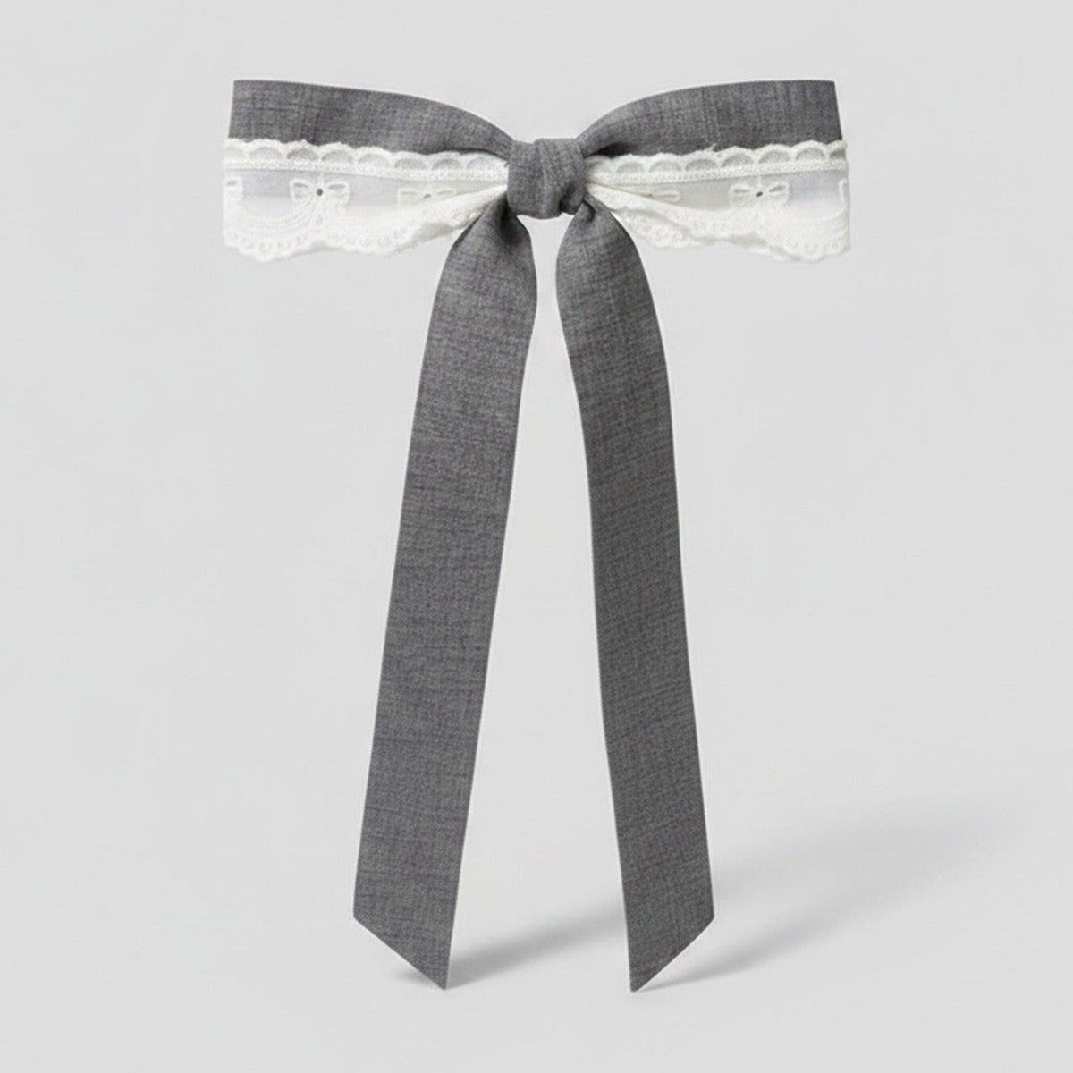 Lace Bow Hair Clip Gray Ribbon – hair accessories (view 1)