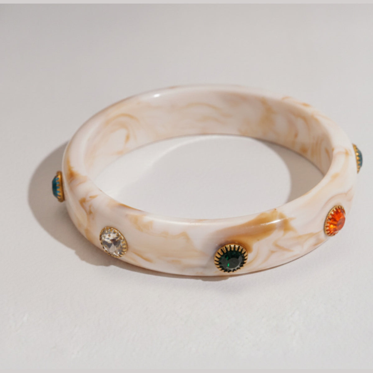 Marble Resin Bangle Bracelet With Gemstone Accents – jewelry (view 1)