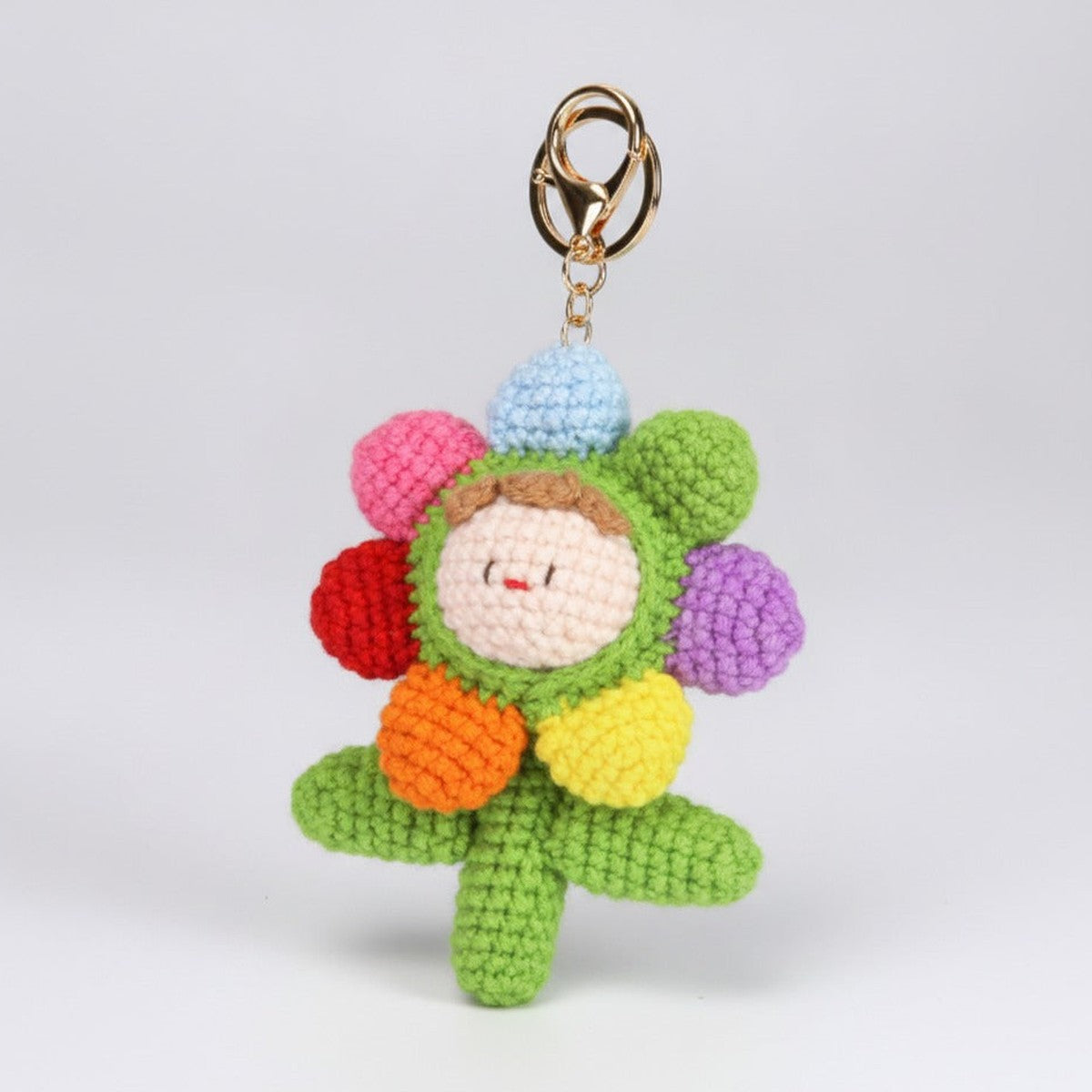 Smiley Flower Crochet Keychain - Rainbow