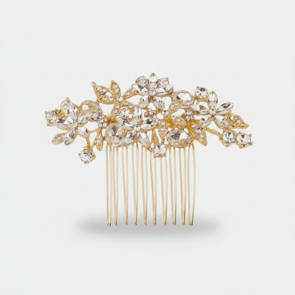 Crystallized Flower Hair Comb Gold