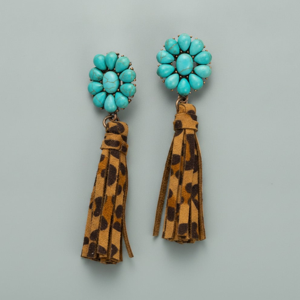 Turquoise Cluster Tassel Drop Earrings