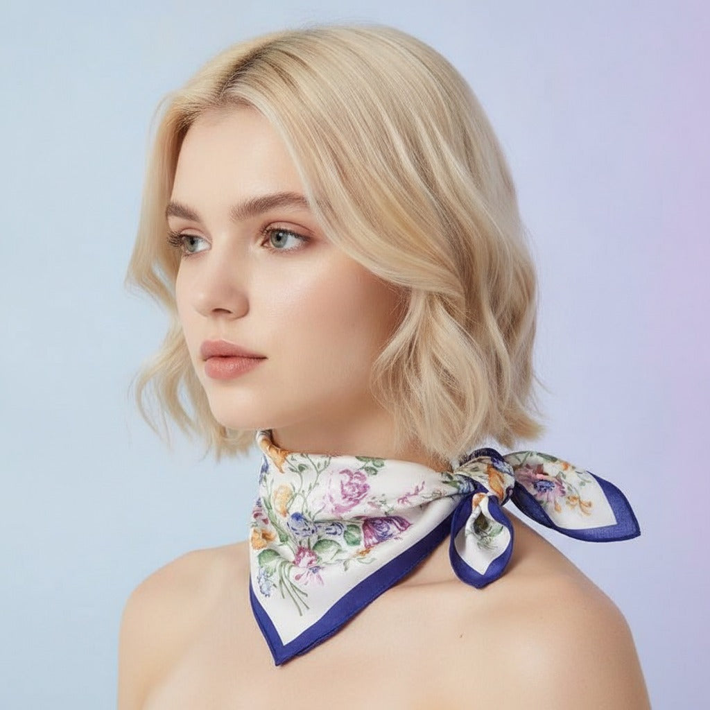 Vintage Floral Square Scarf - Purple Border Alt 2