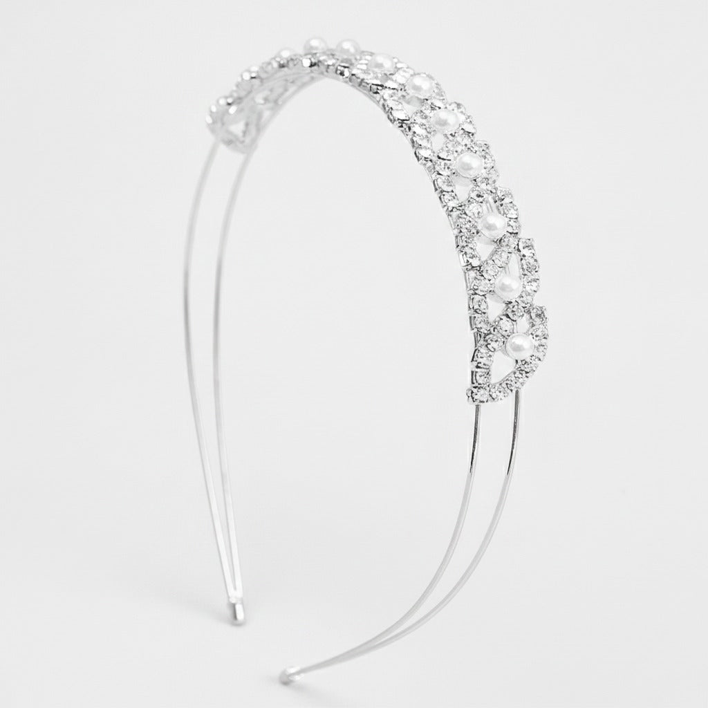 Crystal Pearl Padded Headband - Silver Pearl