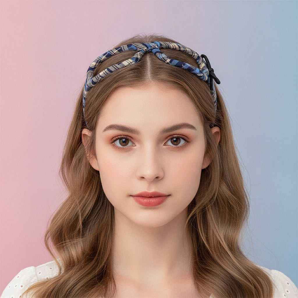 Plaid Padded Headband - Blue Plaid