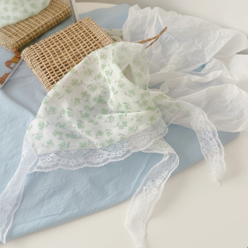 Embroidered Floral Mini Bonnet Headwrap - Green Floral