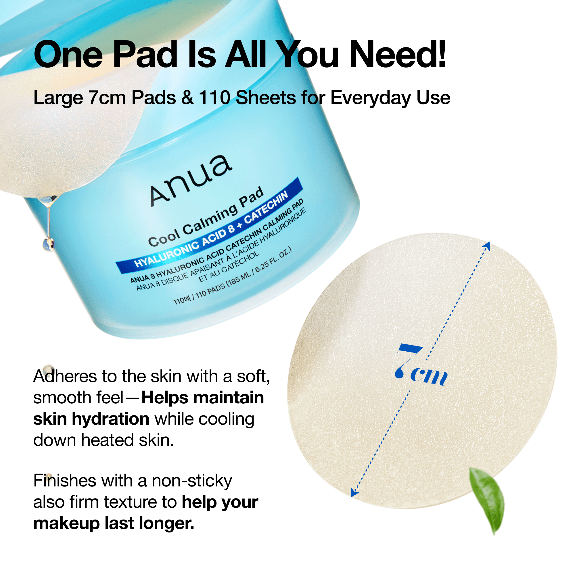 ANUA 8 Hyaluronic Acid Catechin Calming Pad (110 Pads / 185ml)