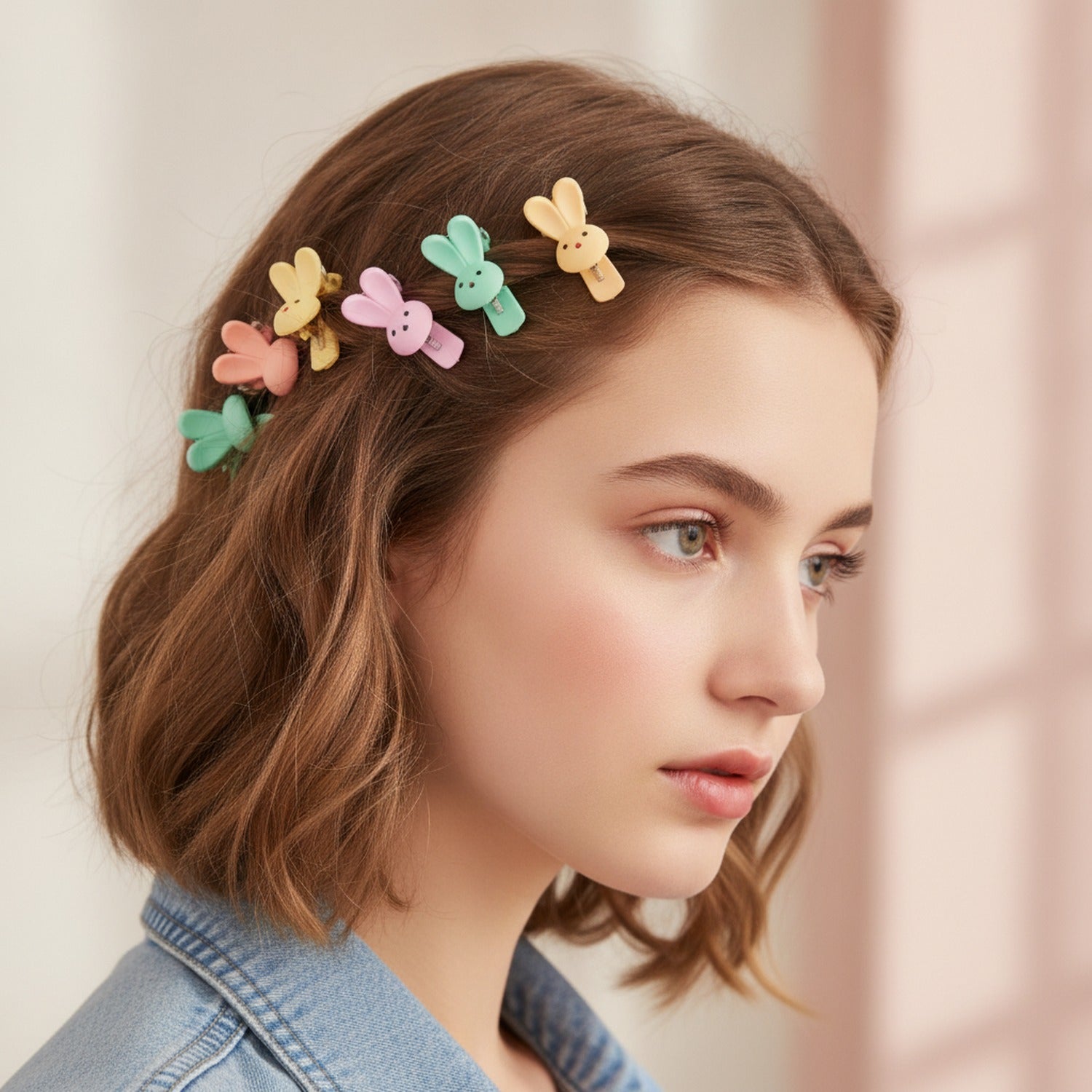 Blue Flower Hair Clips Set Bunnies