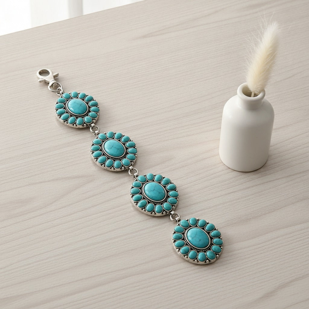 Turquoise Concho Charm Keychain - Type 1