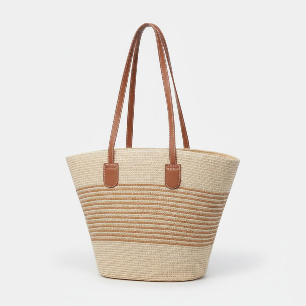 Straw Tote Bag With Leather Handles – apparel accessories (view 1)
