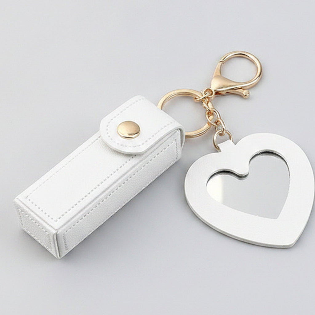 Heart Cutout Leather Keychain - White