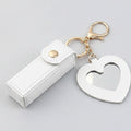 Heart Cutout Leather Keychain - White