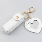 Heart Cutout Leather Keychain - White
