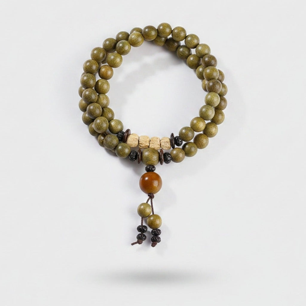Wooden Beaded Bracelet With Amber Charm Tassel – jewelry (view 1)