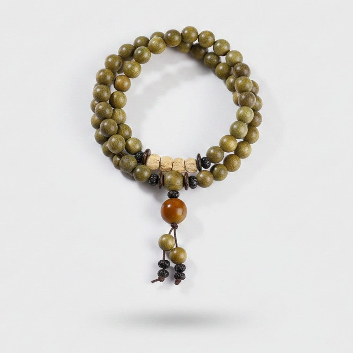 Wooden Beaded Bracelet With Amber Charm Tassel – jewelry (view 1)