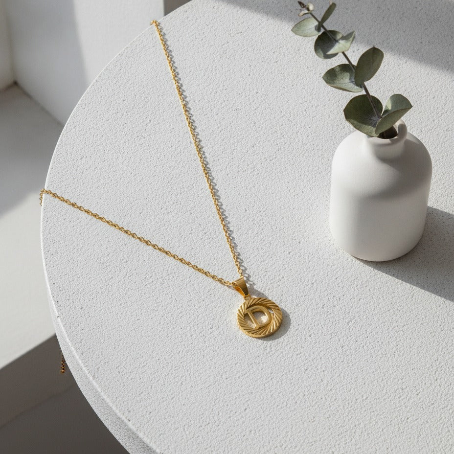 Initial Letter Pendant Necklace - Gold