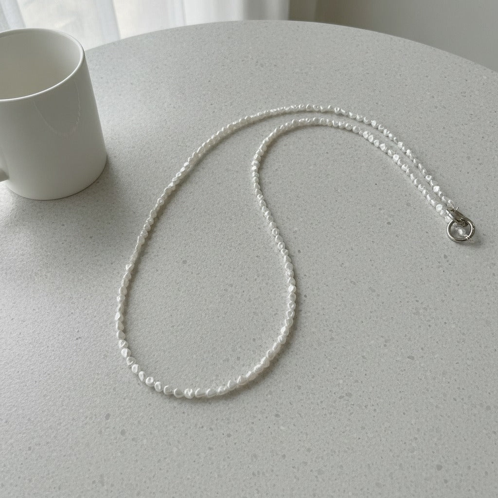 Double Heart Pearl Keychain - White