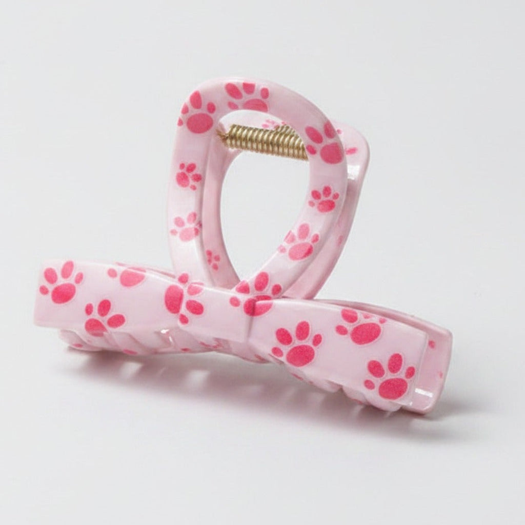Paw Print Hair Claw Clip - Pink Bow – hair accessories (view 1)
