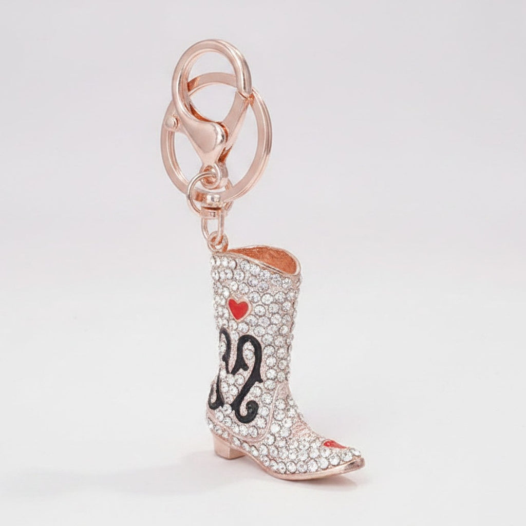 Diamond-encrusted high boot metal keychain - White – novelty & toys (view 1)