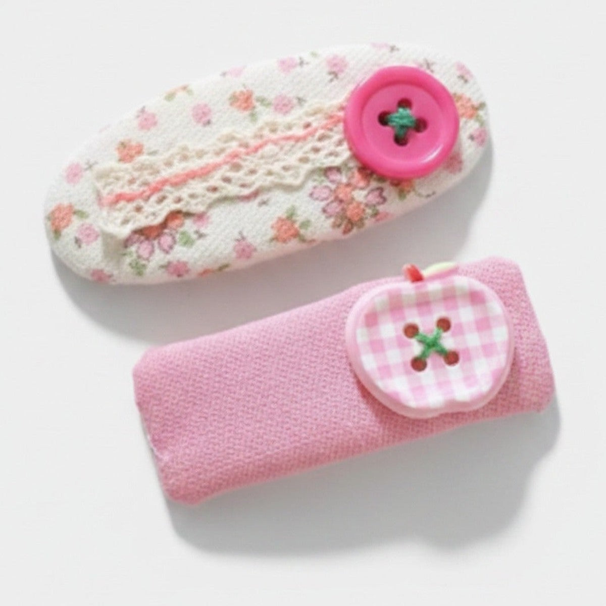 Floral Button Hair Clip Duo - Pink Floral Button – hair accessories (view 1)