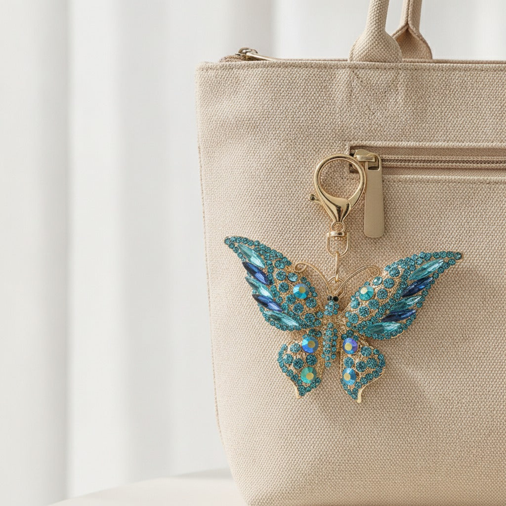 Sparkly Butterfly Charm Keychain - Blue