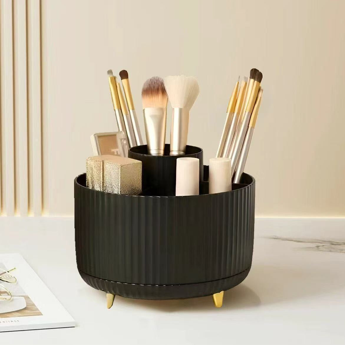 Rotating Pen Holder Cosmetic Storage Box - Black