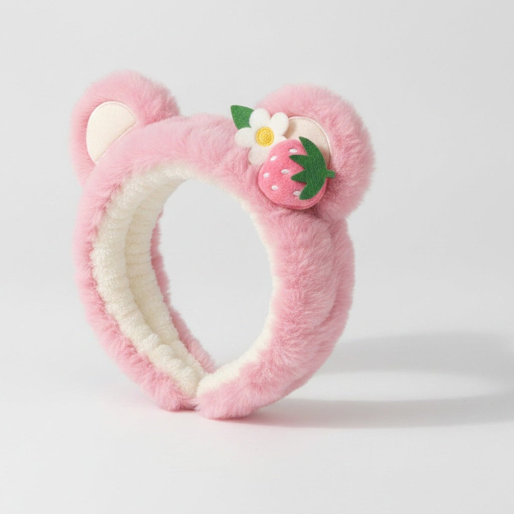 Pink Plush Bear Hairband With Flower Charm – hair accessories (view 1)