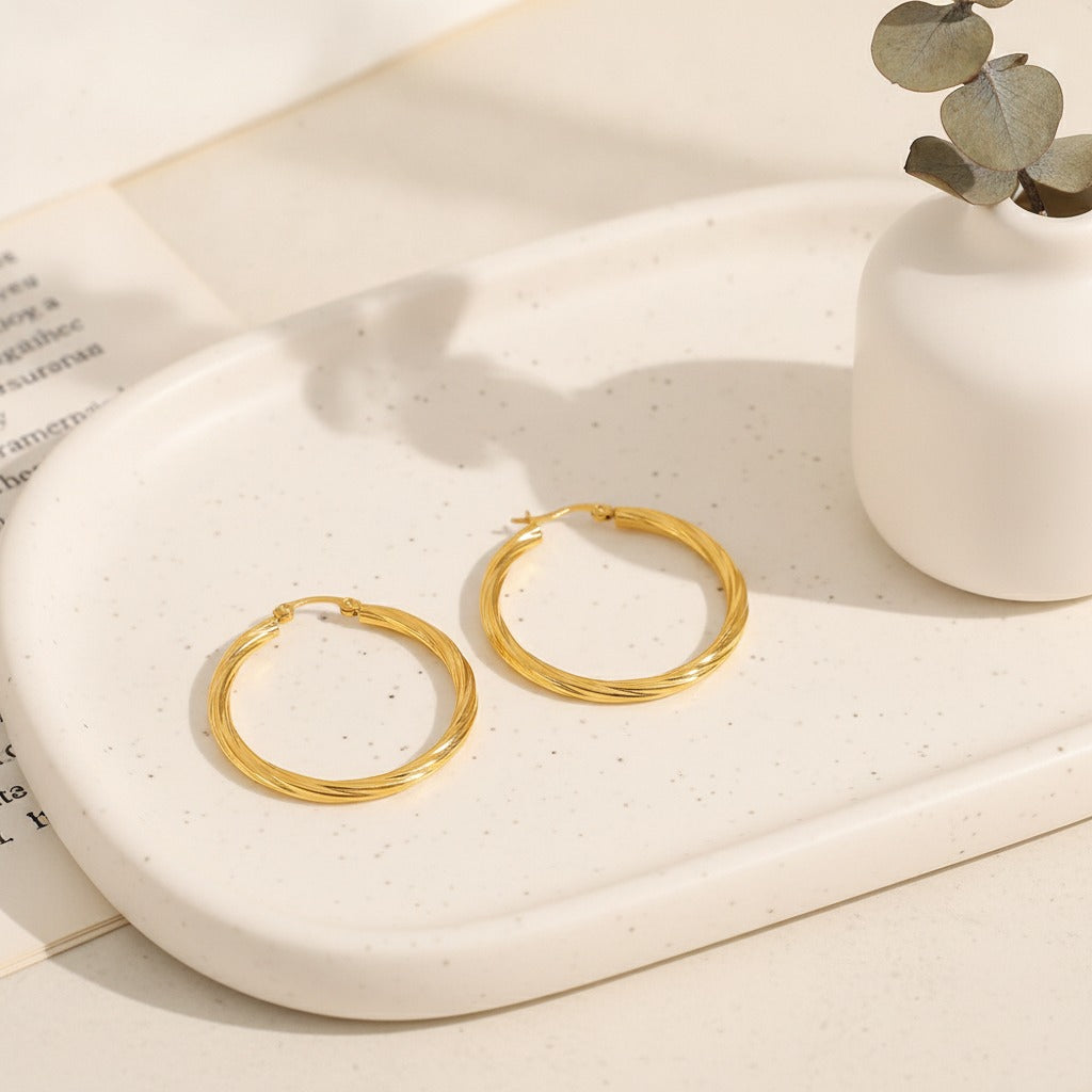 Twisted Gold Hoop Earrings
