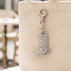 Rhinestone Cowboy Boot Keychain - Silver Crystal