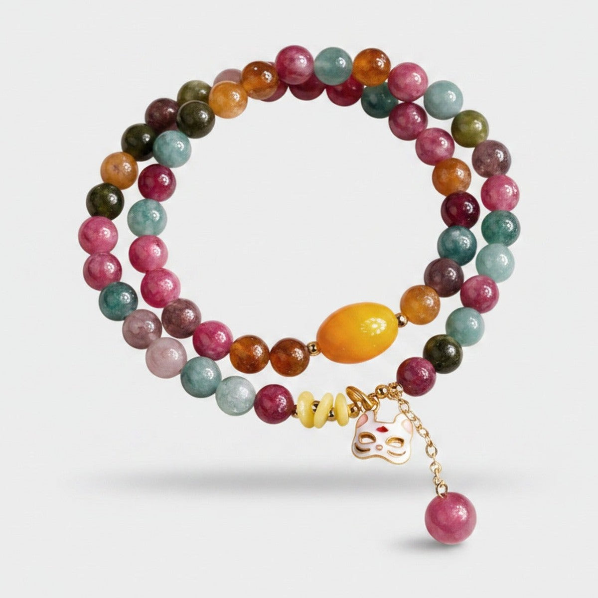 Colorful Beaded Bracelet With Cat Charm – jewelry (view 1)
