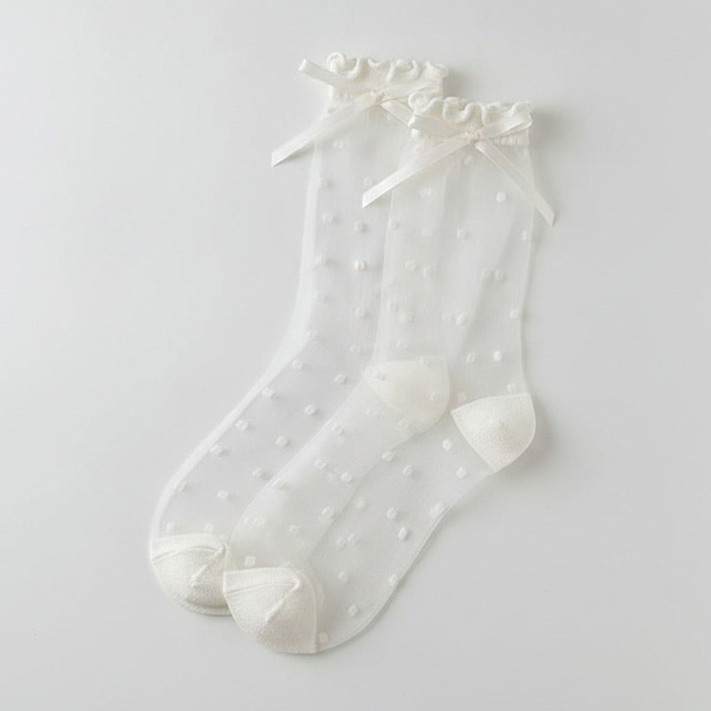 White Polka Dot Sheer Crew Socks – apparel accessories (view 1)