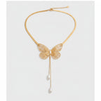 Butterfly Pearl Choker Necklace Gold – jewelry (view 1)