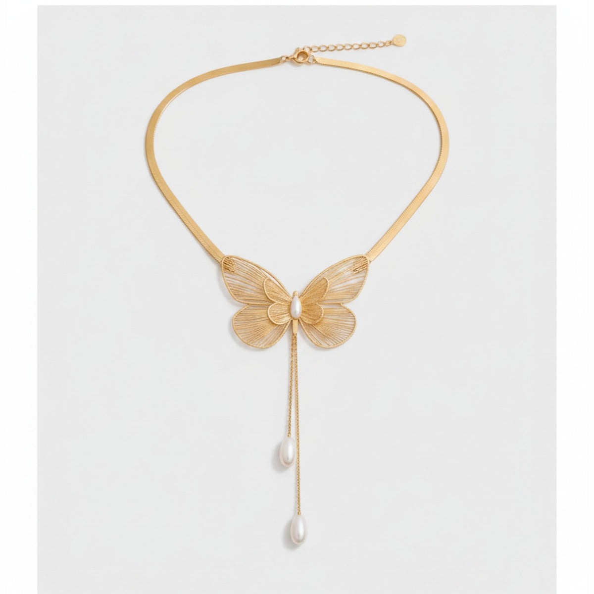 Butterfly Pearl Choker Necklace Gold – jewelry (view 1)