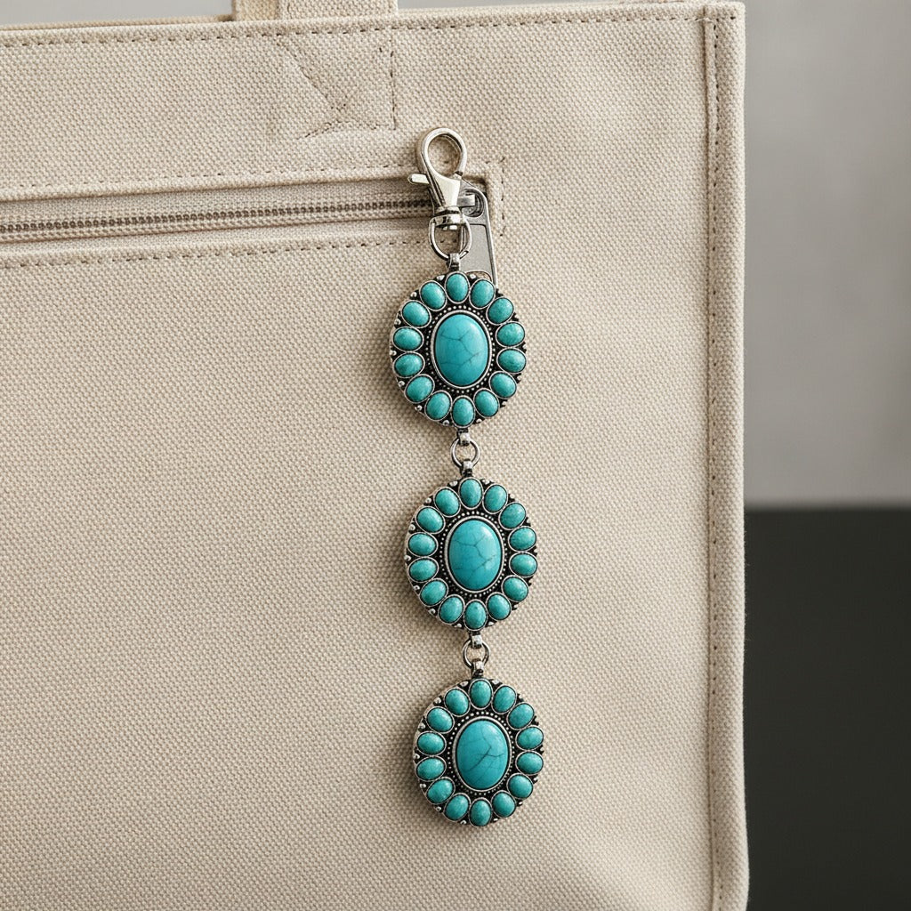 Turquoise Concho Charm Keychain - Type 1