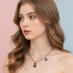 Layered Charm Chain Necklace - Silver