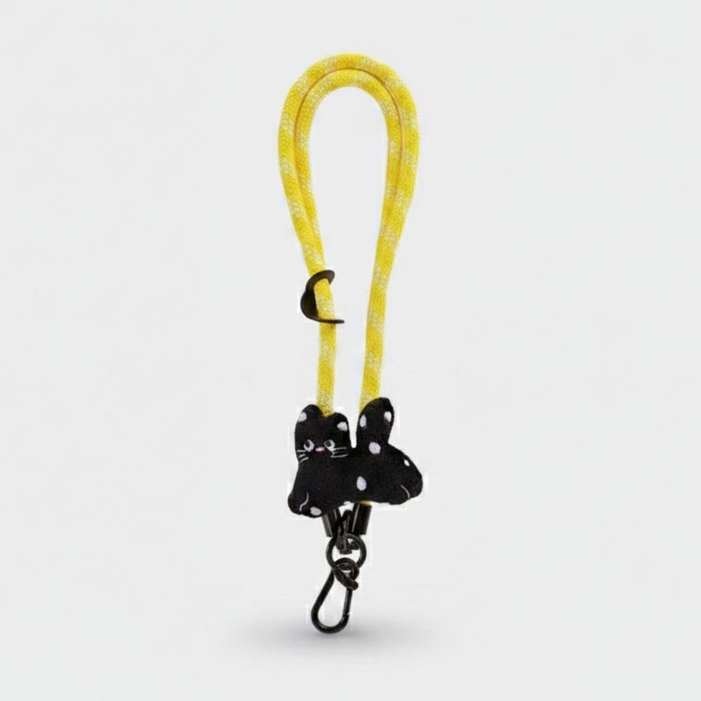 Yellow Rope Black Cat Charm Phone Strap – tech (view 1)