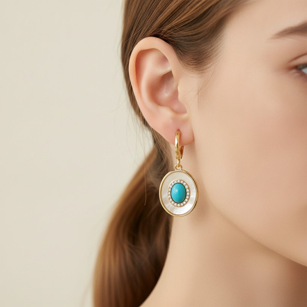 Turquoise & Pearl Drop Earrings Turquoise Huggie