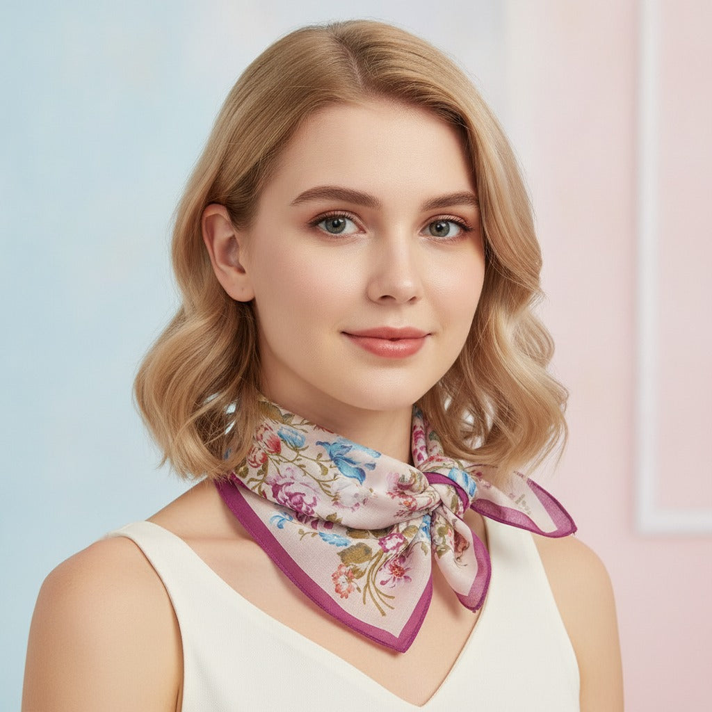 Vintage Floral Square Scarf - Purple Border