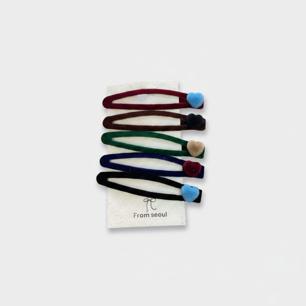 Velvet Pom Hair Clip Set Multi-Color Set