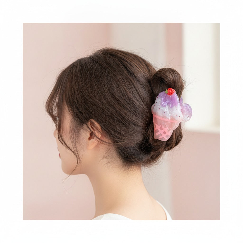 Ice Cream Cone Hair Claw - Grape Strawberry
