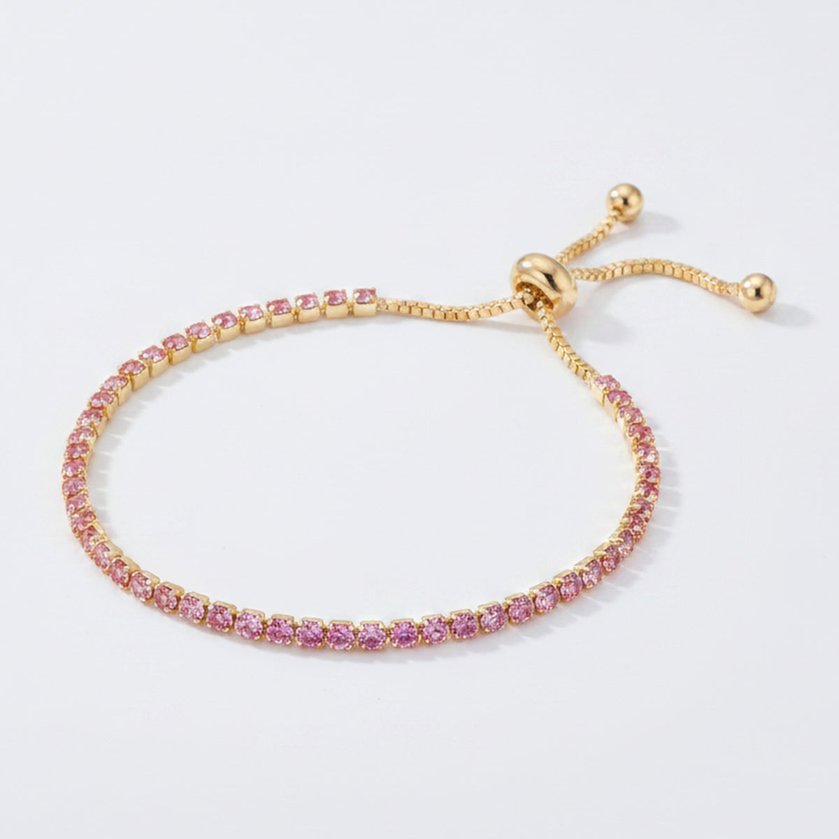 Cubic Zirconia Adjustable Tennis Bracelet - Gold Pink Crystal – jewelry (view 1)