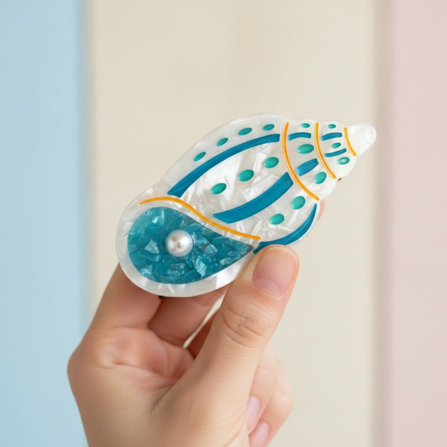 Shell Textured Hair Claw - Blue White Shell