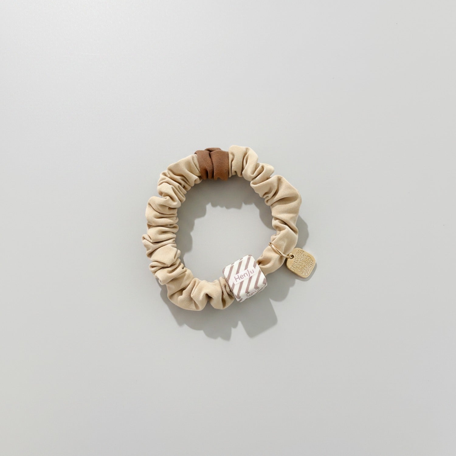 Ruched Scrunchie Duo With Charms Cream & Brown