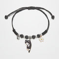 Beaded Cat Charm Bracelet with Flower - Lazy Cat Black – jewelry (view 1)