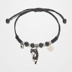 Beaded Cat Charm Bracelet with Flower - Lazy Cat Black – jewelry (view 1)